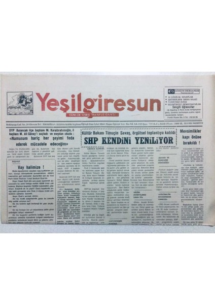 Yeşil Giresun Gazetesi 22 Ağustos 1994 - Shp Kendini Yeniliyor GZ41164