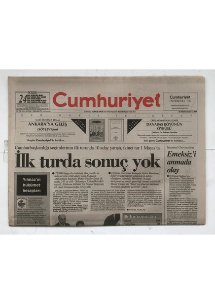 Cumhuriyet Gazetesi 28 Nisan 2000 - Ilk Turda Sonuç Yok GZ5766 fiyatları