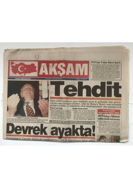 Akşam Gazetesi 29 Şubat 1996 - Imparator Tam 183 Trilyon Miras Bıraktı GZ5706