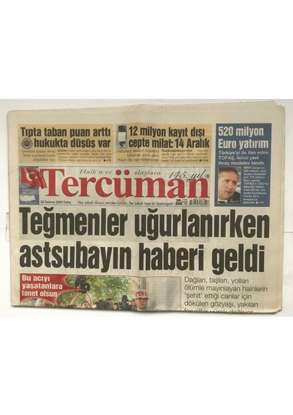 Tercüman Gazetesi 22 Temmuz 2005 - Tıpta Taban Puan Arttı Hukukta Düşüş Var GZ5886