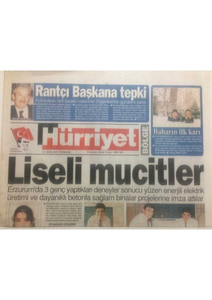Hürriyet Gazetesi 13 Nisan 2000 - Liseli Mucitler GZ38051