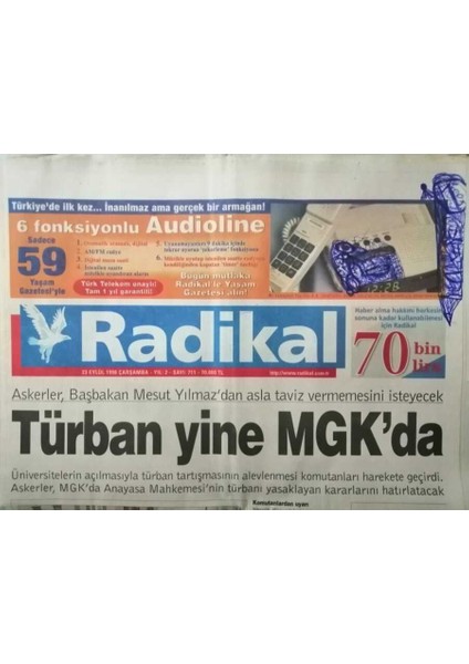 Radikal Gazetesi 23 Eylül 1998 Askerler Başbakan Mesut Yılmazdan Asla Taviz Vermemesini Isteyecek - GZ37824