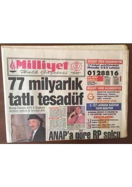 Milliyet Halk Gazetesi 18 Şubat 1994 - Anapa Göre Rp Solcu GZ6777