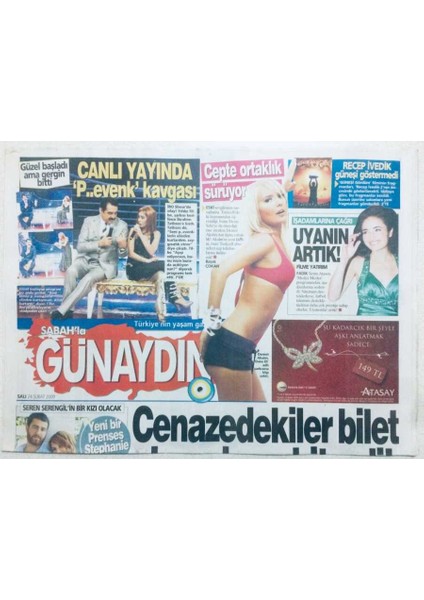 Sabah Gazetesi Günaydın Eki 24 Şubat 2009 - Ibrahim Tatlıses,yıldız Tilbe Pezevenk Kavgası GZ42823
