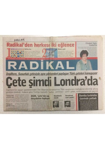 Radikal Gazetesi 28 Temmuz 1997 - Tarkan Ankaralı Hayranlarını Bayılttı GZ35986