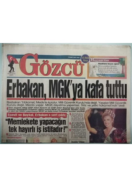 Gözcü Gazetesi 4 Mart 1997 Ecevit ve Baykal Erbakana Sert Çıktı -GZ37873