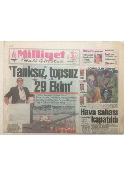 Milliyet Gazetesi 6 Nisan 1993 - Tanksız Topsuz 29 Ekim GZ51565
