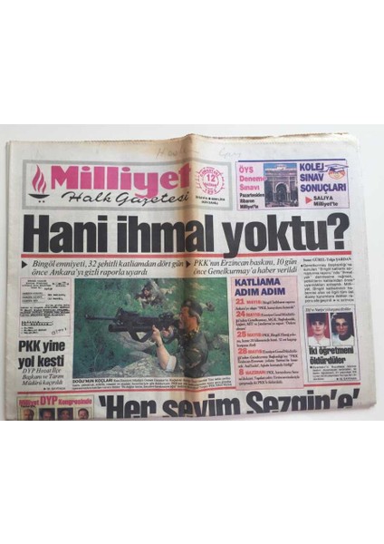 Milliyet Gazetesi 12 Haziran 1993 -32 Şehitlik Katliamda Hani Ihmal Yoktu GZ6252
