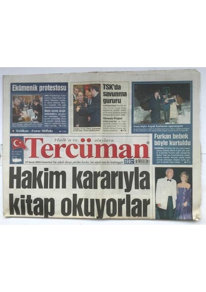 Tercüman Gazetesi 27 Kasım 2004 - Hakim Kararıyla Kitap Okuyorlar GZ7158