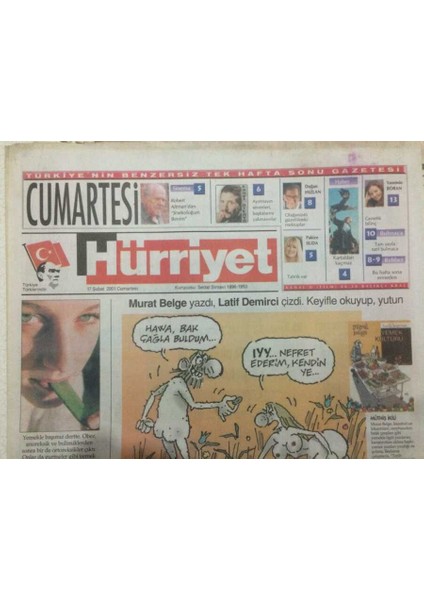 Hürriyet Gazetesi Cumartesi Eki 17 Şubat 2001 - Homini Gırtlak Külliyatı GZ52053