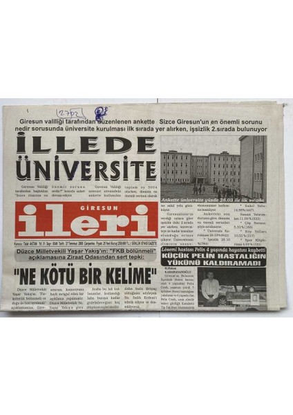 Giresun Ileri Gazetesi 27 Temmuz 2005 - Illede Üniversite GZ60237