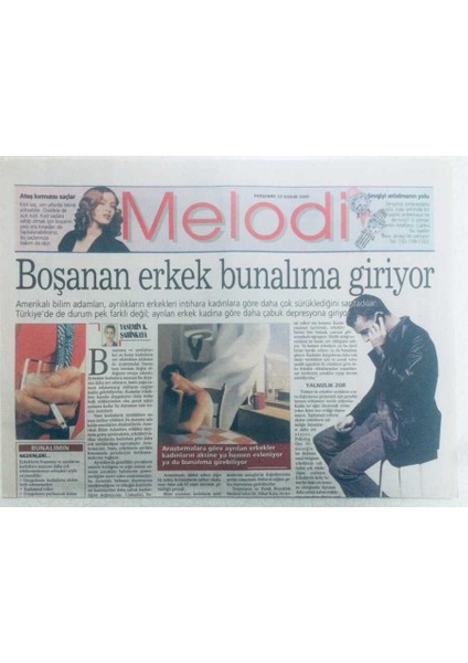 Sabah Gazetesi Melodi Eki 23 Kasım 2000 - Boşanan Erkek Bunalıma Giriyor GZ40535