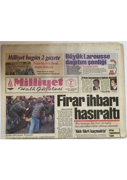 Milliyet Halk Gazetesi 7 Mart 1993 - Firar Ihbarı Hasıraltı GZ60253