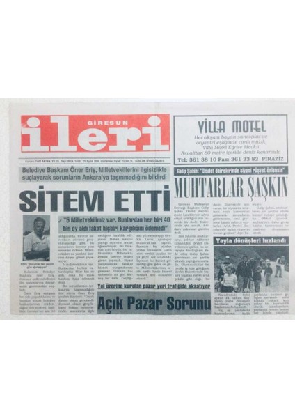 Giresun Ileri Gazetesi - 23 Eylül 2000 - Muhtarlar Şaşkın GZ41945