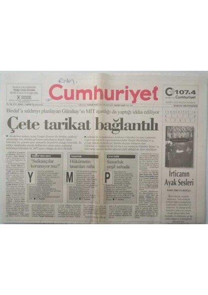 Cumhuriyet Gazetesi 28 Mayıs 1998 Ordudan 3.derece Çatışmalar Için Stratejik Düşünce Çalışması -GZ37529