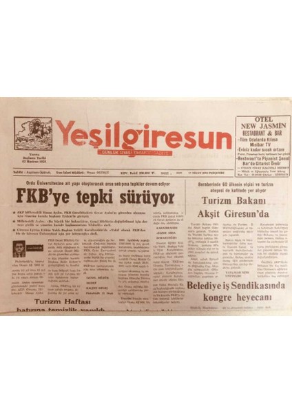 Yeşil Giresun Gazetesi 17 Nisan 2003 - Fkbye Tepki Sürüyor GZ38758
