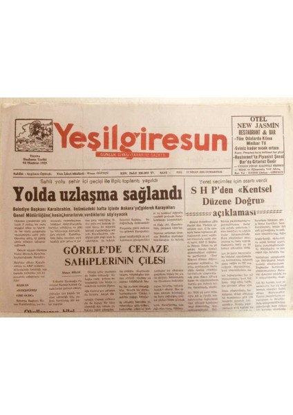 Yeşil Giresun Gazetesi 19 Nisan 2003 - Yolda Uzlaşma Sağlandı GZ38763