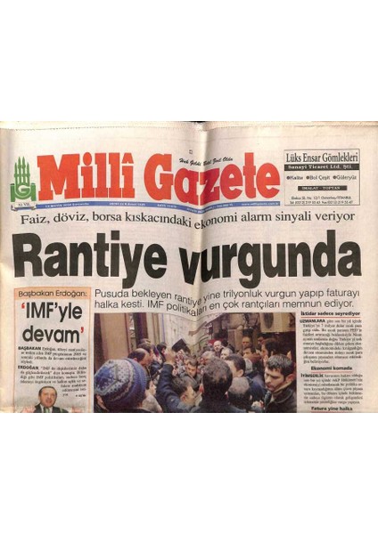 Milli Gazete 12 Mayıs 2004 - Faiz Döviz Borsa Kıskacındaki Borsa Alarm Veriyor GZ55604