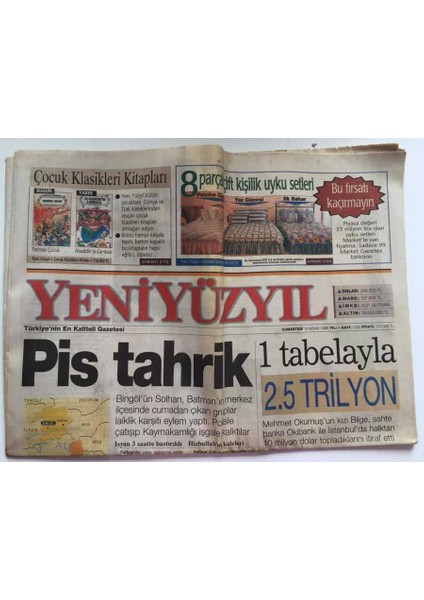 Yeniyüzyıl Gazetesi 18 Nisan 1998 - Turgut Özal 5. Ölüm Yıldönümünde Yeni Anıt Mezarının Başında Anıldı GZ39120