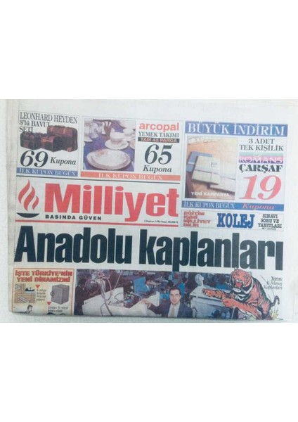 Milliyet Gazetesi 2 Haziran 1996 - Anadolu Kaplanları, Sibel Cana Dolar Yağdı GZ40304