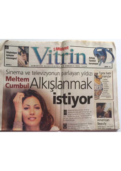 Milliyet Gazetesi Vitrin Eki 19 Şubat 2000 - Meltem Cumbul Sinema ve Televizyon Parlayan Yıldızı Alkışlanmak Istiyor GZ39171