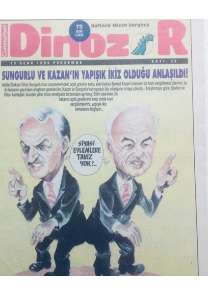 Cumhuriyet Gazetesi Dinozor Eki - 15 Ocak 1998 - Sungurlu ve Kazanın Yapışık Ikiz Olduğu Anlaşıldı GZ41856