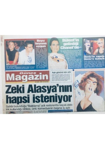Güneş Gazetesi Magazin Eki - 22 Eylül 2001 - Bülentin Gelinliği Chanelden, Zeki Alasyanın Hapsi Isteniyor GZ41860