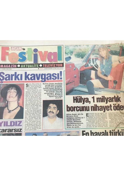 Akşam Gazetesi Festival Eki 11 Ekim 1994 -Hülya Avşar ,1 Milyarlık Borcunu Nihayet Ödedi GZ36542