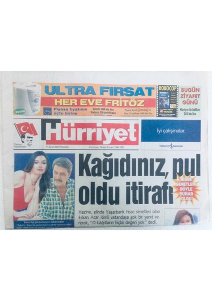 Hürriyet Gazetesi 11 Eylül 2000 - Kadir Inanırdan Bukete Gelen Son Mesaj GZ40377