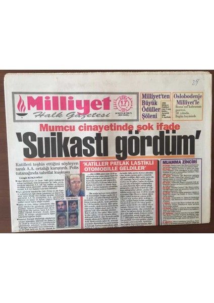 Milliyet Gazetesi 17 Eylül 1993 - Uğur Mumcu Cinayetinde Şok Tanık Ifadesi GZ6711 fiyatları
