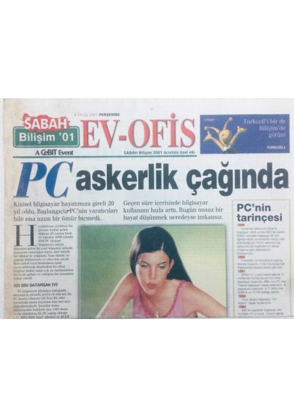 Sabah Gazetesi Ev-Ofis Eki 6 Eylül 2001 - Pc Askerlik Çağında GZ41830