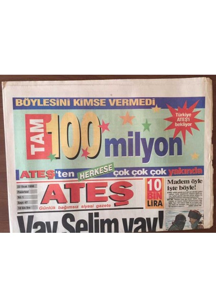 Ateş Gazetesi 22 Ocak 1996 - Meclis Başkanlığı Şans Getirmiyor GZ6753