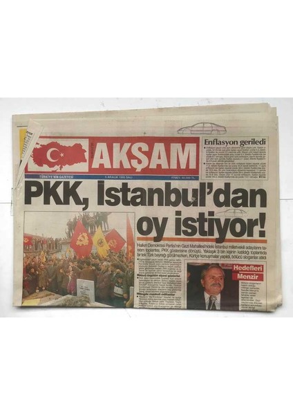 Akşam Gazetesi 5 Aralık 1995 - Pkk , Istanbuldan Oy Istiyor GZ7052