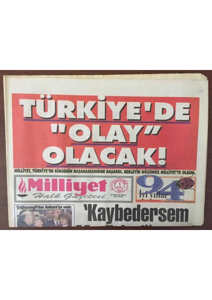 Milliyet Halk Gazetesi 1 Ocak 1994 - Liderler 1994 Yılını Değerlendiriyor GZ6927
