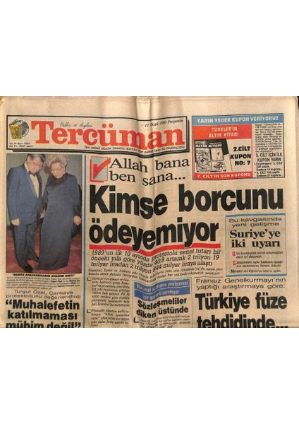 Tercüman Gazetesi 11 Ocak 1990 - Turgut Özal , Çankaya Protestosunu Değerlendirdi GZ76562