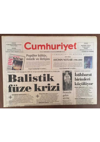 Cumhuriyet Gazetesi 14 Haziran 2001 - Imfye Karşı Grev Dalgası GZ10126