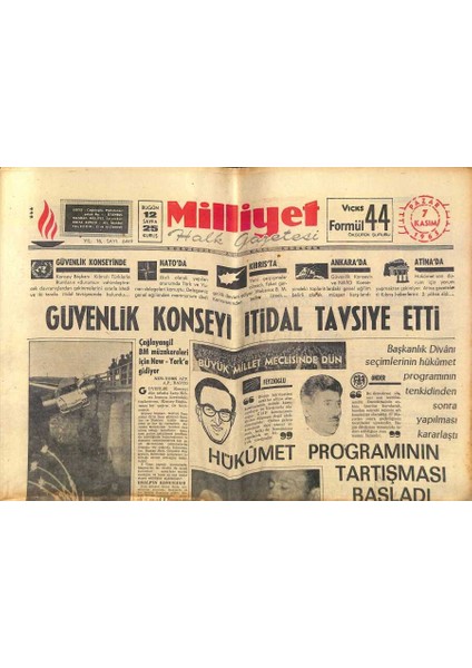 Milliyet Halk Gazetesi 7 Kasım 1965 - Kendi Kaleminden Bir Yıldız Tunç Okan - Makarios Magosada Dolaştı GZ118701