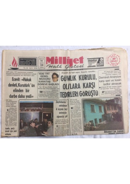 Milliyet Gazetesi 20 Ocak 1976 - Güvenlik Kurulu Olaylara Karşı Tedbirleri Görüştü - GZ21247