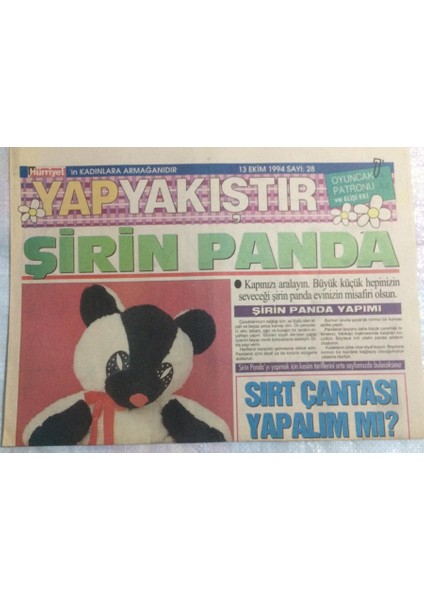 Hürriyet Gazetesi Yap Yakıştır Eki 13 Ekim 1994 - Sırt Çantası Yapalım Mı?,kumaşla Kaplanmış Çiçekler GZ21412