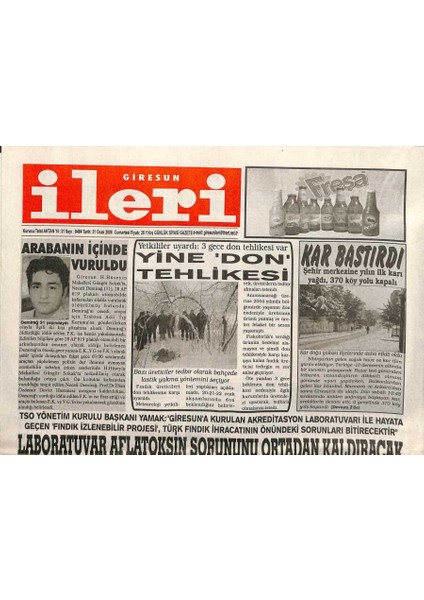 Giresun Ileri Gazetesi 21 Ocak 2006 - Kuş Gribine Önlem, Tireboluya Deniz Baskını GZ108694