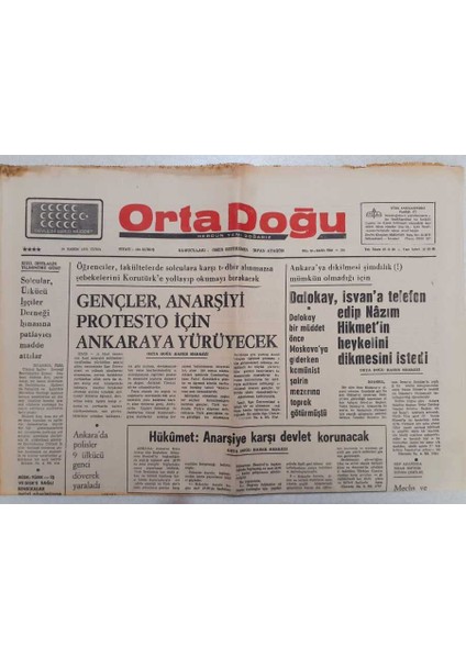 Ortadoğu Gazetesi - 14 Kasım 1975 - Gençler Anarşiyi Protesto Için Ankaraya Yürüyecek GZ111349
