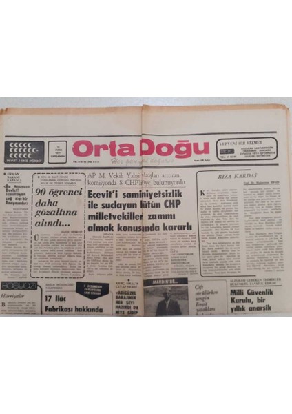 Ortadoğu Gazetesi - 12 Ocak 1977 - Menderes Ben Chpden Istifa Etmedim Çıkarıldım GZ111374
