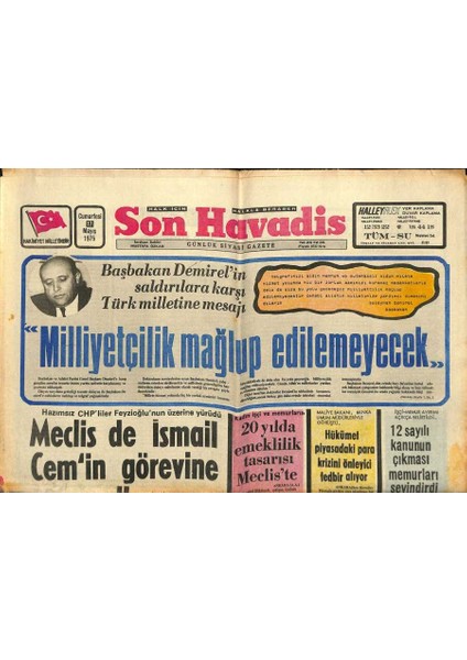 Son Havadis Gazetesi 17 Mayıs 1975 - Türk Düşmanlığında Başı Mısır Çekiyor - Celal Bayar 93 Yaş Pastasını Kesti GZ120968