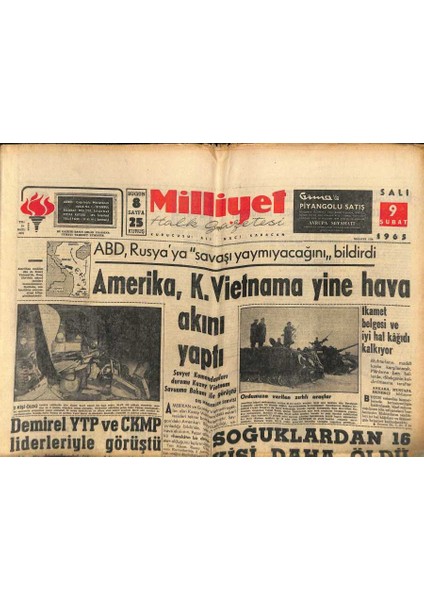 Milliyet Halk Gazetesi 9 Şubat 1965 - Zeki Mürene Hayran Olan Karısını Boşuyor - Nihat Erim Buzda Kayıp Düştü ve Iki Kaburgası Kırıldı GZ121397