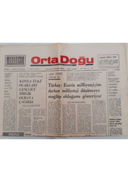 Ortadoğu Gazetesi - 9 Temmuz 1975 - Rusya Milletleri Bölmek Için Yarı Aydından Faydalanıyor GZ111474