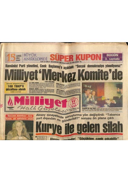 Milliyet Halk Gazetesi 11 Şubat 1990 - Anapta Yılmaz Fırtınası - Aksoy Cinayetinde Soruşturma Yön Değiştirdi GZ118734