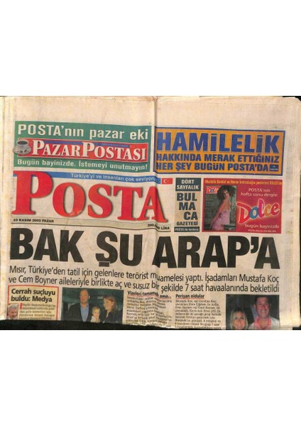 Posta Gazetesi 23 Kasım 2003 - Mehmet Ağara Suikast Girişimi GZ109193