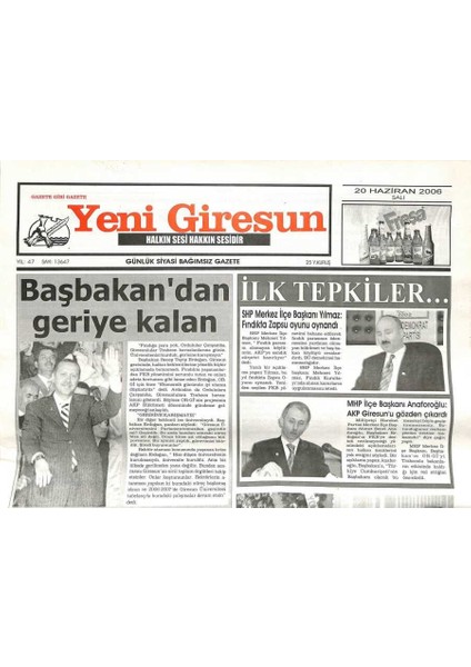 Yeni Giresun Gazetesi 20 Haziran 2006 - Futbolcular Görüşme Odasında GZ108671
