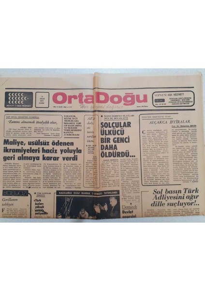 Ortadoğu Gazetesi - 14 Ocak 1977 - Solcular Ülkü Bir Genci Öldürdü GZ111373