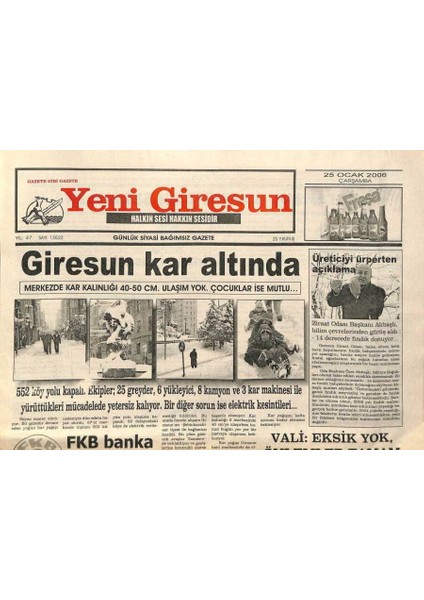 Yeni Giresun Gazetesi 25 Ocak 2006 - Gazeteciler Derneği Uğur Mumcuyu Andı GZ108843